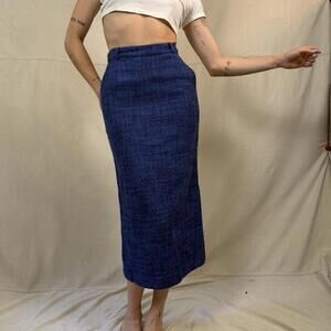 Vintage Timmi Italy Wool-Blend Blue Midi Skirt – Size S